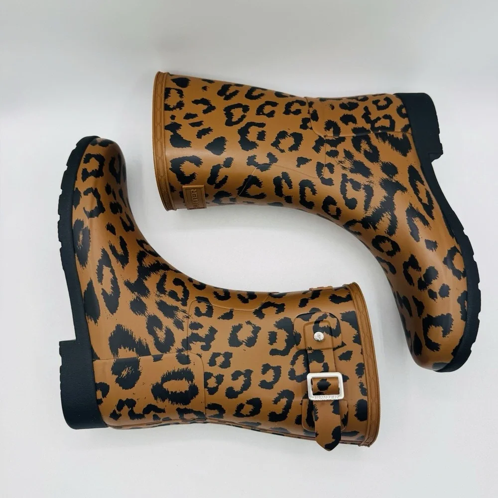 Hunter Original Refined Rain Boots Women's Size‎ 8 Leopard Print Brown
